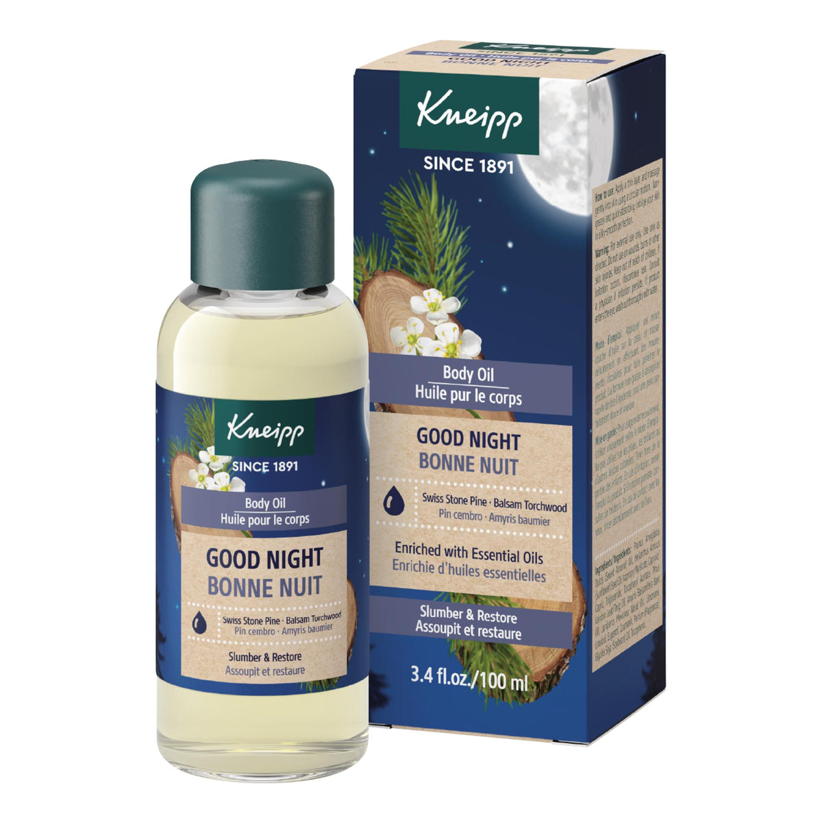 Kneipp Body Oil, Good Night Swiss Stone Pine & Balsam Torchwood, 3.4 fl oz